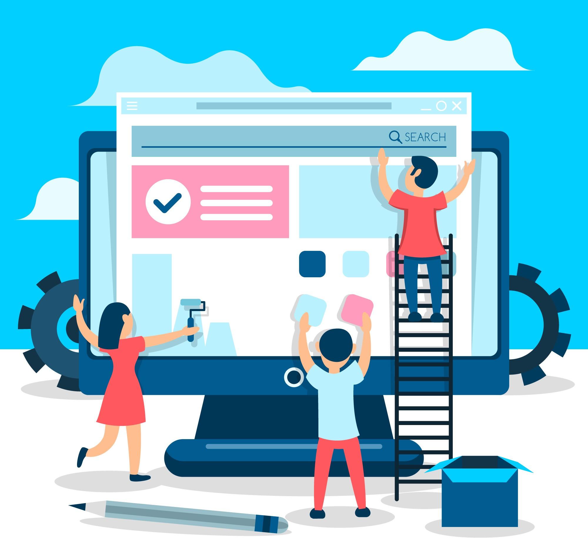 ažurira, ilustracija procesa izrade web sajta