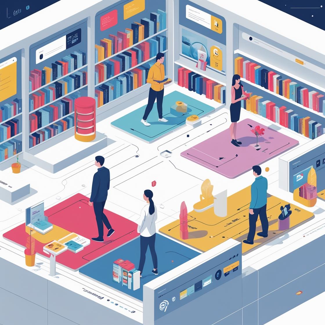 web dizajn, ilustracija ljudi koji razgledaju knjige