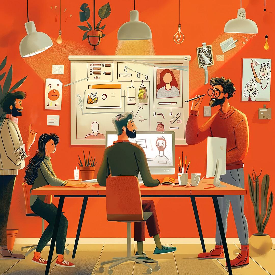 ilustracija tima koji priprema projekat. usluge dizajna web stranica