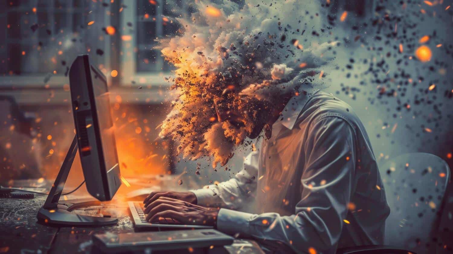 Eksplozija korisnikove glave dok koristi laptop. Najčešći digitalni problemi zbog kojih klijenti odlaze konkurenciji